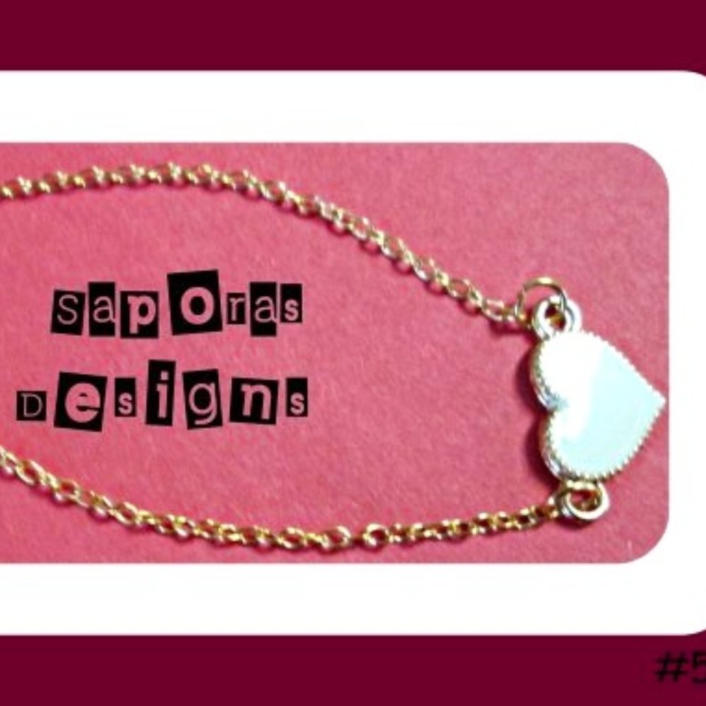 Gold Tone Bracelet With White Heart Design For Teens/Girls